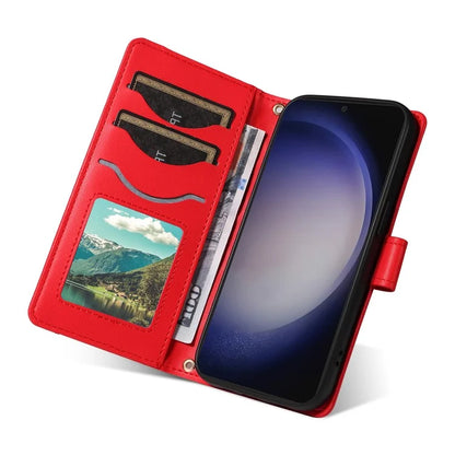 For Samsung Galaxy S24+ Case Wallet Rhombus Leather Phone Cover with Shoulder Strap, Wrist Strap