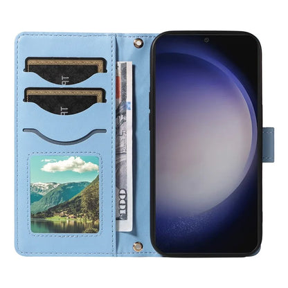 For Samsung Galaxy S24+ Case Wallet Rhombus Leather Phone Cover with Shoulder Strap, Wrist Strap