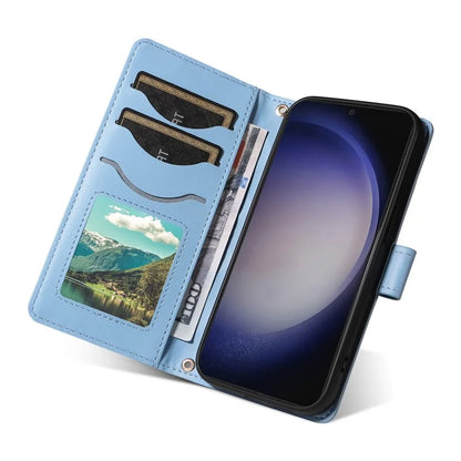 For Samsung Galaxy S24+ Case Wallet Rhombus Leather Phone Cover with Shoulder Strap, Wrist Strap