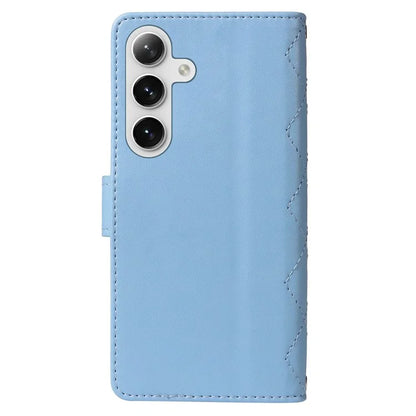 For Samsung Galaxy S24+ Case Wallet Rhombus Leather Phone Cover with Shoulder Strap, Wrist Strap