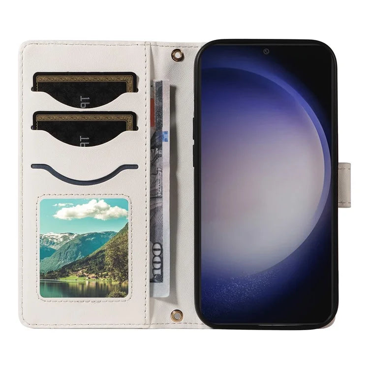 For Samsung Galaxy S24+ Case Wallet Rhombus Leather Phone Cover with Shoulder Strap, Wrist Strap