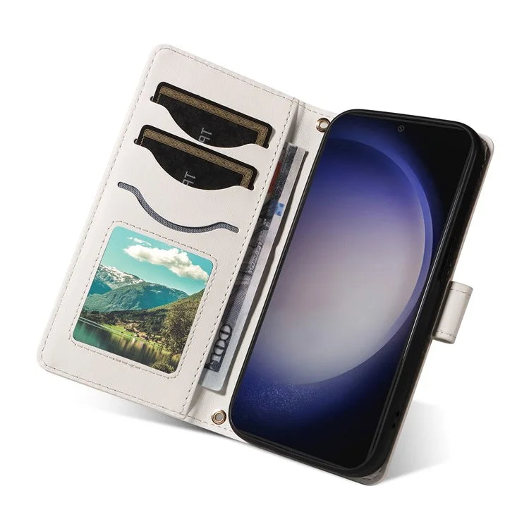 For Samsung Galaxy S24+ Case Wallet Rhombus Leather Phone Cover with Shoulder Strap, Wrist Strap