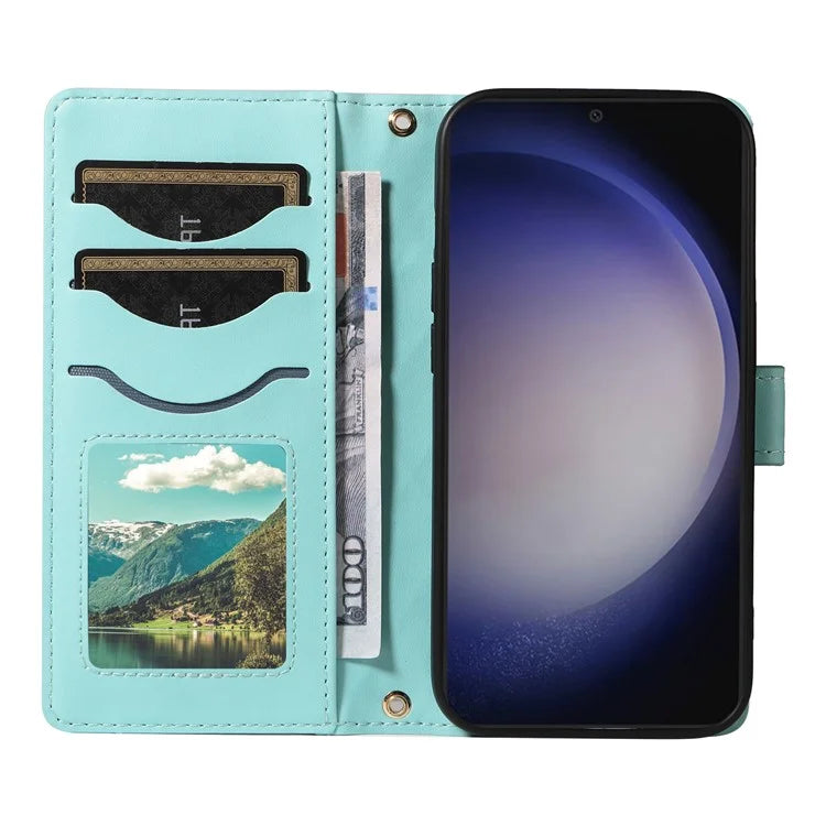For Samsung Galaxy S24+ Case Wallet Rhombus Leather Phone Cover with Shoulder Strap, Wrist Strap
