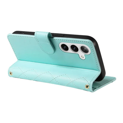 For Samsung Galaxy S24+ Case Wallet Rhombus Leather Phone Cover with Shoulder Strap, Wrist Strap