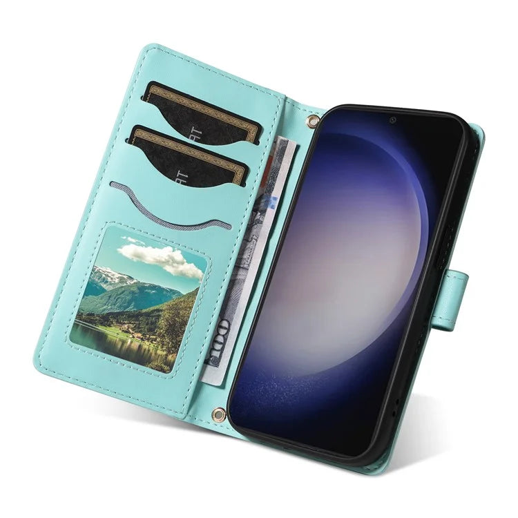For Samsung Galaxy S24+ Case Wallet Rhombus Leather Phone Cover with Shoulder Strap, Wrist Strap