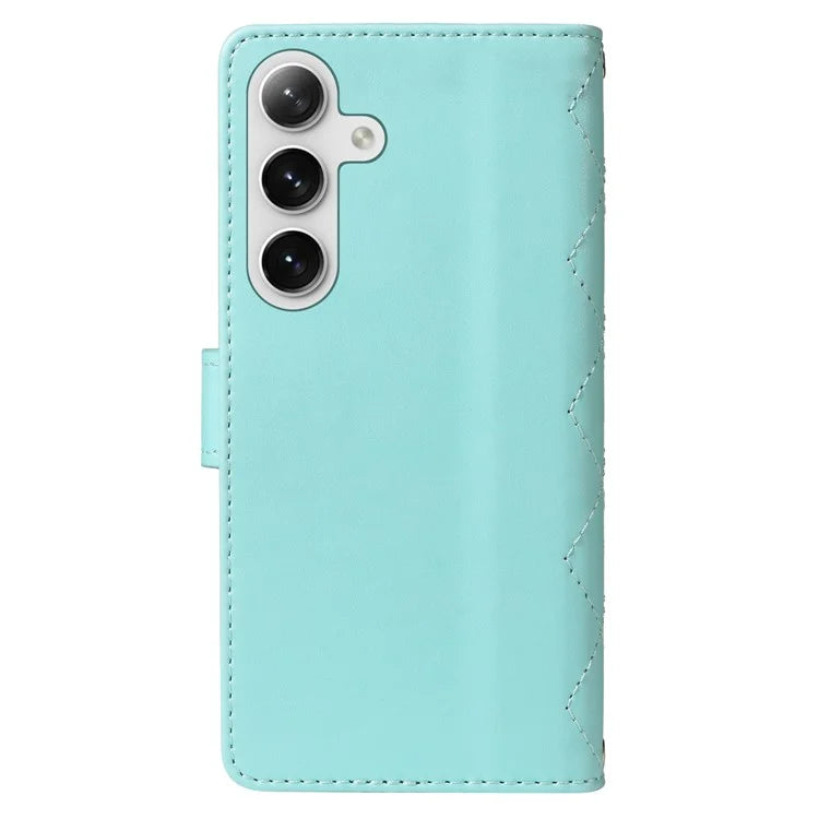 For Samsung Galaxy S24+ Case Wallet Rhombus Leather Phone Cover with Shoulder Strap, Wrist Strap
