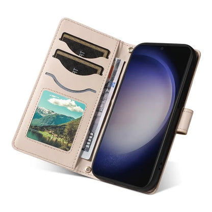 For Samsung Galaxy S24+ Case Wallet Rhombus Leather Phone Cover with Shoulder Strap, Wrist Strap