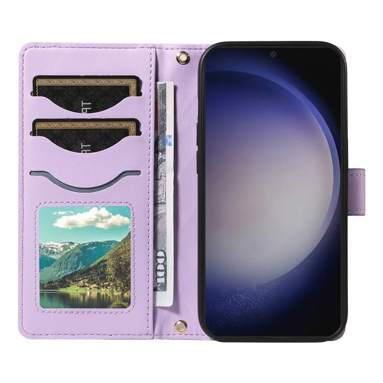 For Samsung Galaxy S24+ Case Wallet Rhombus Leather Phone Cover with Shoulder Strap, Wrist Strap