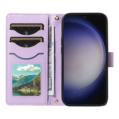 For Samsung Galaxy S24+ Case Wallet Rhombus Leather Phone Cover with Shoulder Strap, Wrist Strap