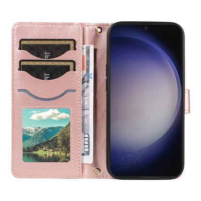 For Samsung Galaxy S24+ Case Wallet Rhombus Leather Phone Cover with Shoulder Strap, Wrist Strap