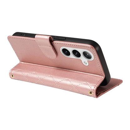 For Samsung Galaxy S24+ Case Wallet Rhombus Leather Phone Cover with Shoulder Strap, Wrist Strap