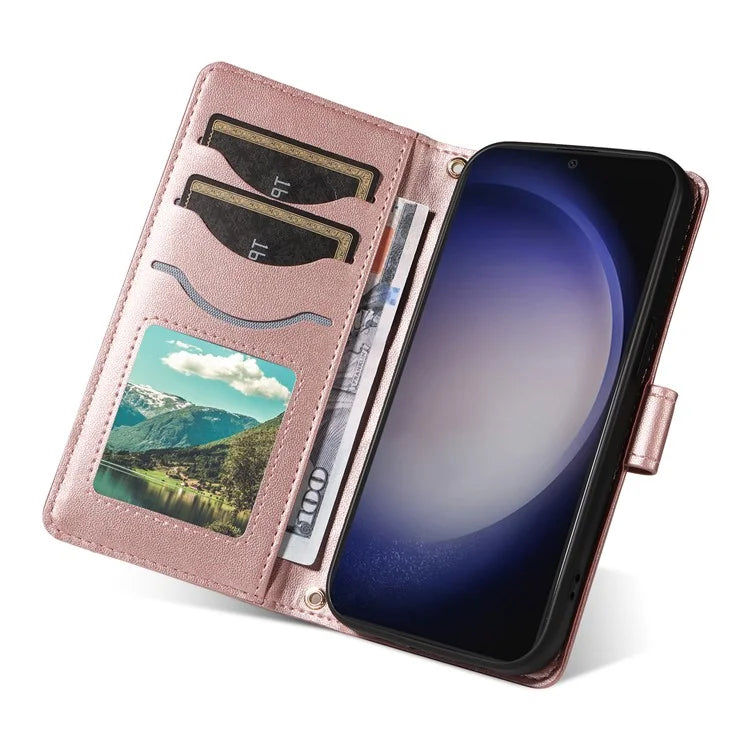 For Samsung Galaxy S24+ Case Wallet Rhombus Leather Phone Cover with Shoulder Strap, Wrist Strap