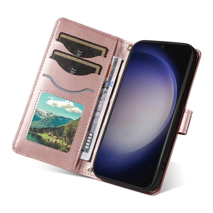 For Samsung Galaxy S24+ Case Wallet Rhombus Leather Phone Cover with Shoulder Strap, Wrist Strap
