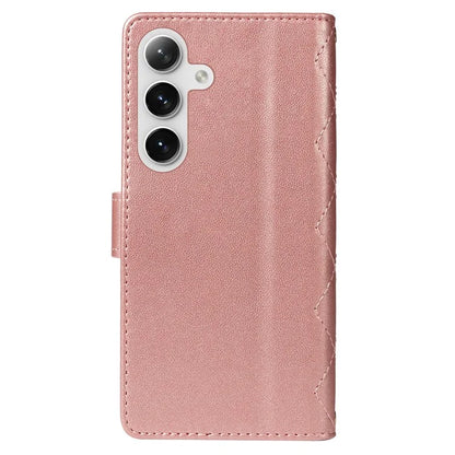 For Samsung Galaxy S24+ Case Wallet Rhombus Leather Phone Cover with Shoulder Strap, Wrist Strap