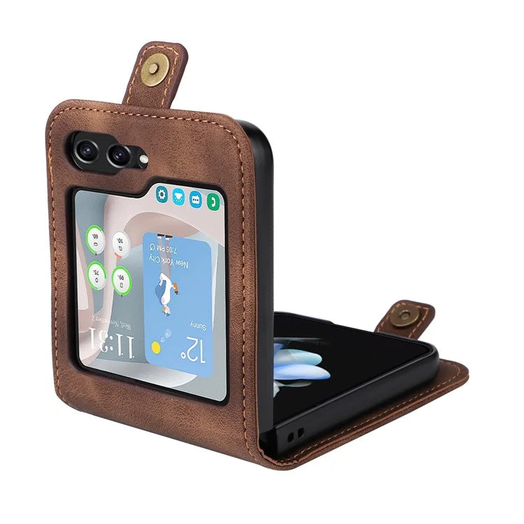 YIKATU YK-002 For Samsung Galaxy Z Flip6 5G Case PU Leather Card Holder Phone Cover