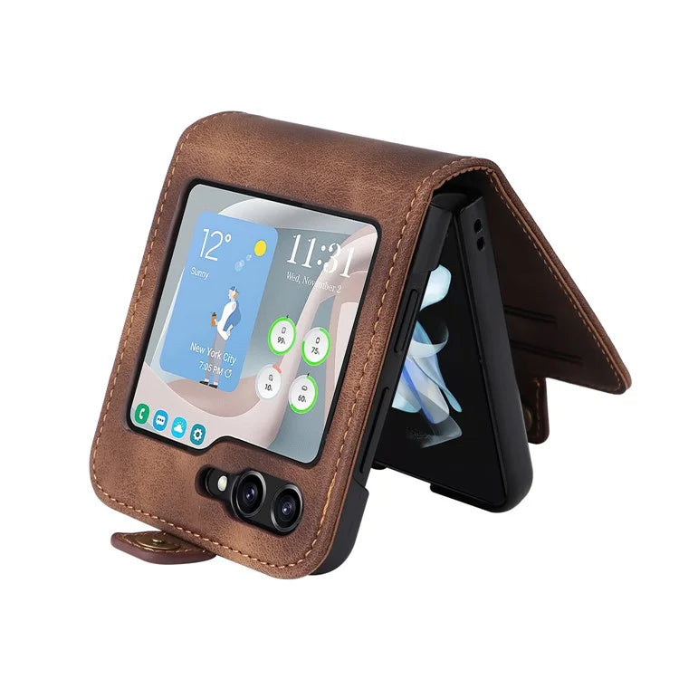 YIKATU YK-002 For Samsung Galaxy Z Flip6 5G Case PU Leather Card Holder Phone Cover
