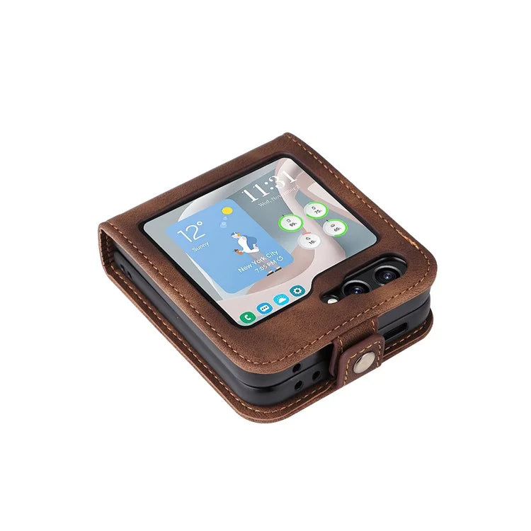 YIKATU YK-002 For Samsung Galaxy Z Flip6 5G Case PU Leather Card Holder Phone Cover
