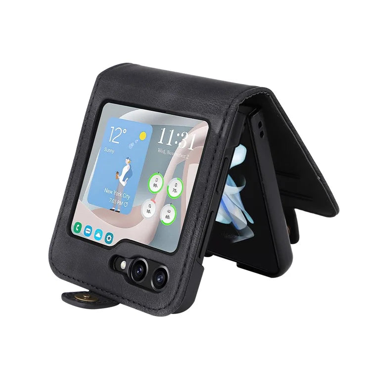 YIKATU YK-002 For Samsung Galaxy Z Flip6 5G Case PU Leather Card Holder Phone Cover