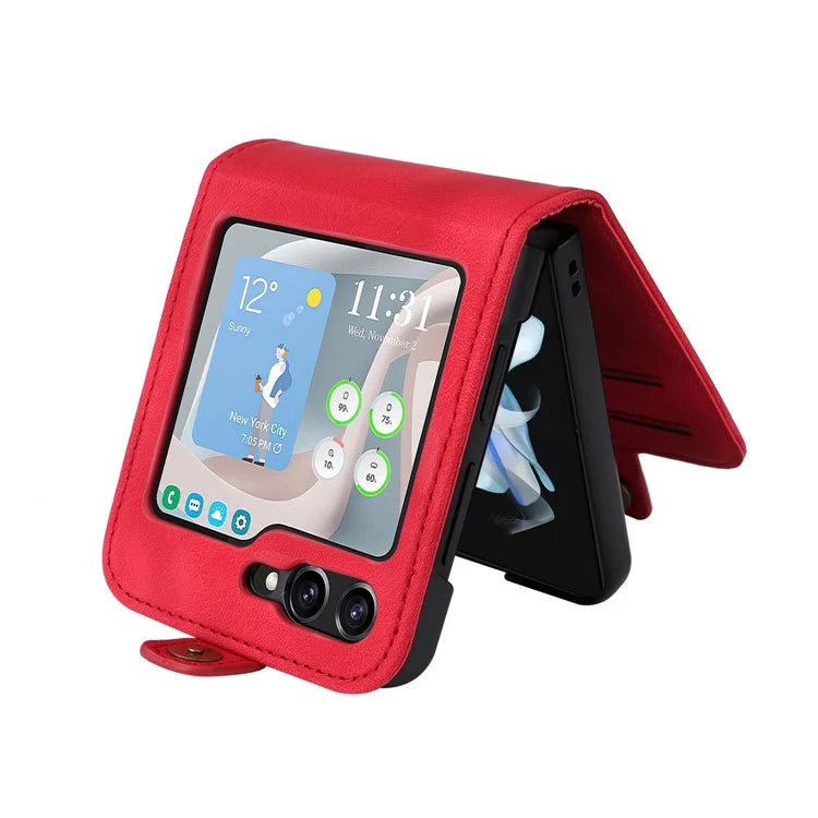 YIKATU YK-002 For Samsung Galaxy Z Flip6 5G Case PU Leather Card Holder Phone Cover