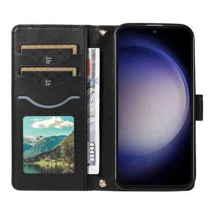 For Samsung Galaxy S23 FE Case Wallet Rhombus Leather Phone Cover with Shoulder Strap, Wrist Strap