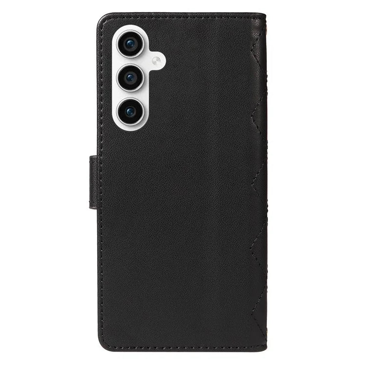 For Samsung Galaxy S23 FE Case Wallet Rhombus Leather Phone Cover with Shoulder Strap, Wrist Strap