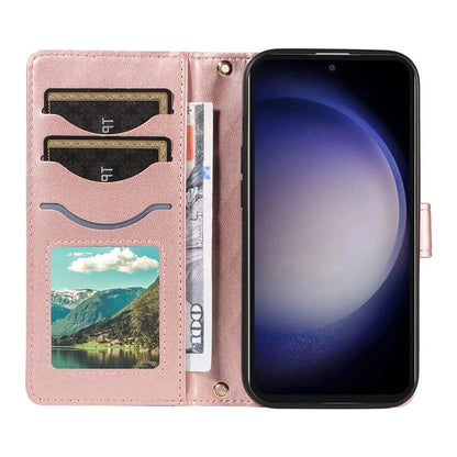 For Samsung Galaxy S23 FE Case Wallet Rhombus Leather Phone Cover with Shoulder Strap, Wrist Strap
