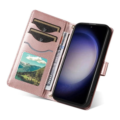 For Samsung Galaxy S23 FE Case Wallet Rhombus Leather Phone Cover with Shoulder Strap, Wrist Strap