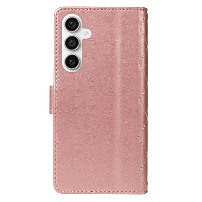 For Samsung Galaxy S23 FE Case Wallet Rhombus Leather Phone Cover with Shoulder Strap, Wrist Strap