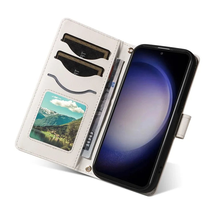 For Samsung Galaxy S23 FE Case Wallet Rhombus Leather Phone Cover with Shoulder Strap, Wrist Strap