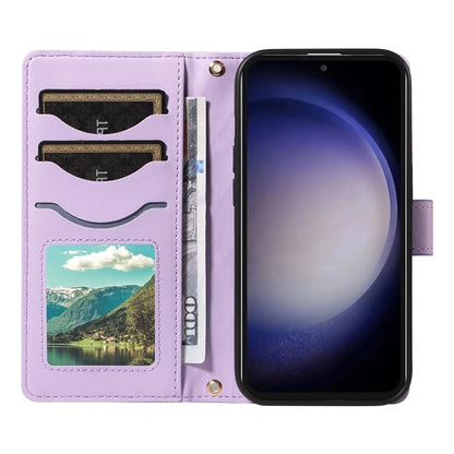 For Samsung Galaxy S23 FE Case Wallet Rhombus Leather Phone Cover with Shoulder Strap, Wrist Strap