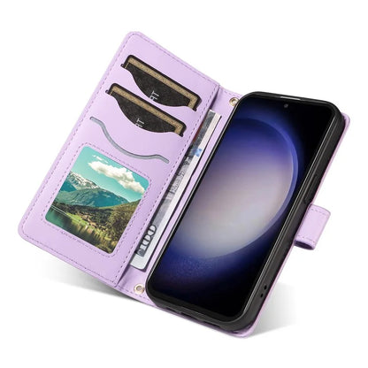 For Samsung Galaxy S23 FE Case Wallet Rhombus Leather Phone Cover with Shoulder Strap, Wrist Strap