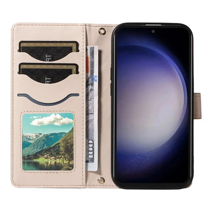 For Samsung Galaxy S23 FE Case Wallet Rhombus Leather Phone Cover with Shoulder Strap, Wrist Strap