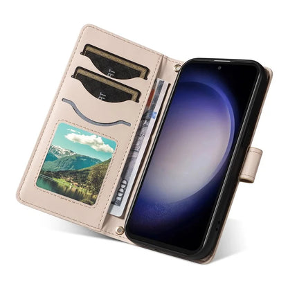 For Samsung Galaxy S23 FE Case Wallet Rhombus Leather Phone Cover with Shoulder Strap, Wrist Strap