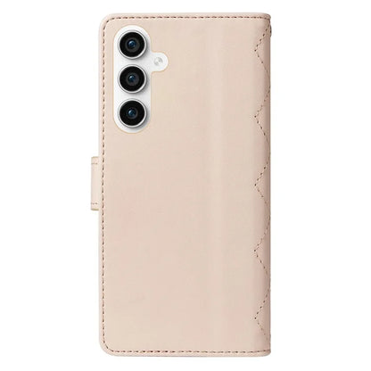 For Samsung Galaxy S23 FE Case Wallet Rhombus Leather Phone Cover with Shoulder Strap, Wrist Strap