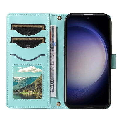 For Samsung Galaxy S23 FE Case Wallet Rhombus Leather Phone Cover with Shoulder Strap, Wrist Strap