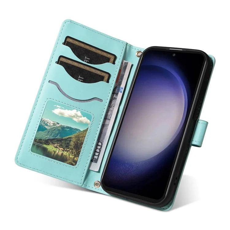 For Samsung Galaxy S23 FE Case Wallet Rhombus Leather Phone Cover with Shoulder Strap, Wrist Strap