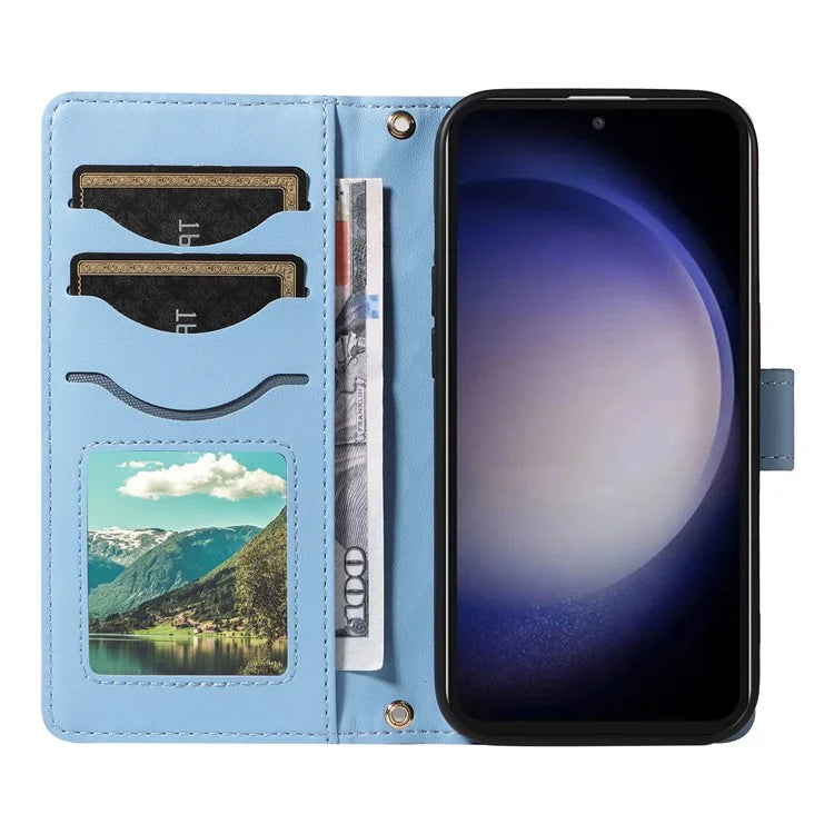 For Samsung Galaxy S23 FE Case Wallet Rhombus Leather Phone Cover with Shoulder Strap, Wrist Strap