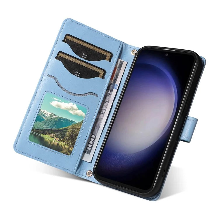 For Samsung Galaxy S23 FE Case Wallet Rhombus Leather Phone Cover with Shoulder Strap, Wrist Strap