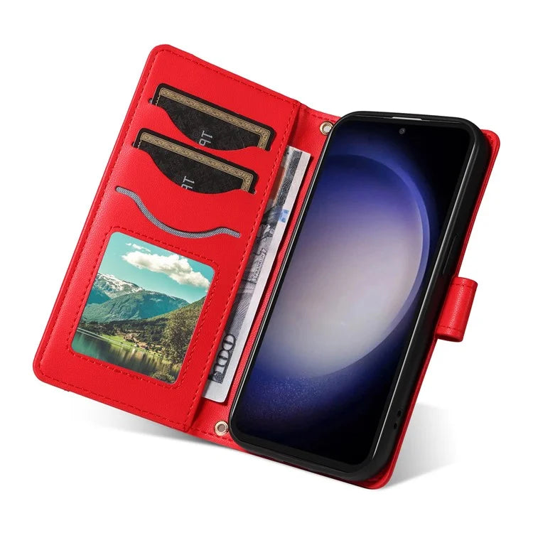 For Samsung Galaxy S23 FE Case Wallet Rhombus Leather Phone Cover with Shoulder Strap, Wrist Strap