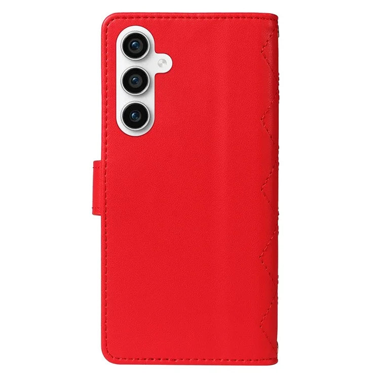 For Samsung Galaxy S23 FE Case Wallet Rhombus Leather Phone Cover with Shoulder Strap, Wrist Strap