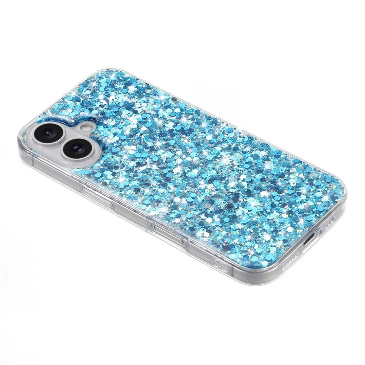 For iPhone 16 Plus Case TPU Drop Protection Epoxy Glittery Sequins Phone Cover