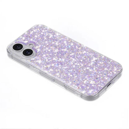 For iPhone 16 Plus Case TPU Drop Protection Epoxy Glittery Sequins Phone Cover
