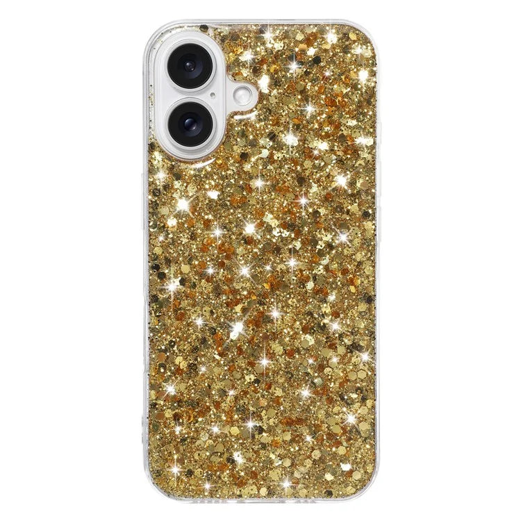 For iPhone 16 Plus Case TPU Drop Protection Epoxy Glittery Sequins Phone Cover