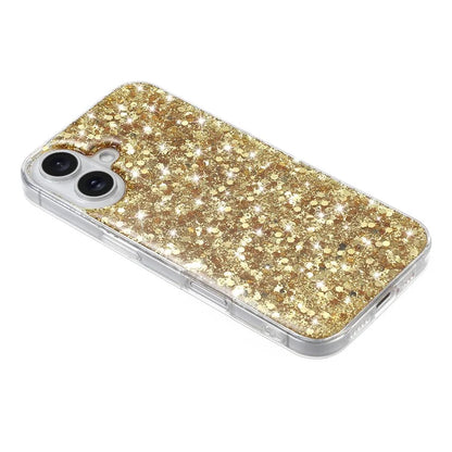 For iPhone 16 Plus Case TPU Drop Protection Epoxy Glittery Sequins Phone Cover