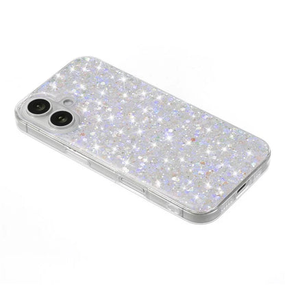 For iPhone 16 Plus Case TPU Drop Protection Epoxy Glittery Sequins Phone Cover
