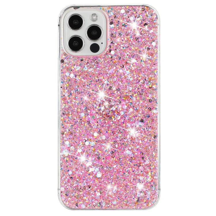 For iPhone 16 Pro Case TPU Drop Protection Epoxy Glittery Sequins Phone Cover