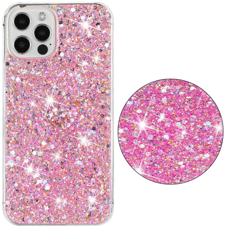 For iPhone 16 Pro Case TPU Drop Protection Epoxy Glittery Sequins Phone Cover
