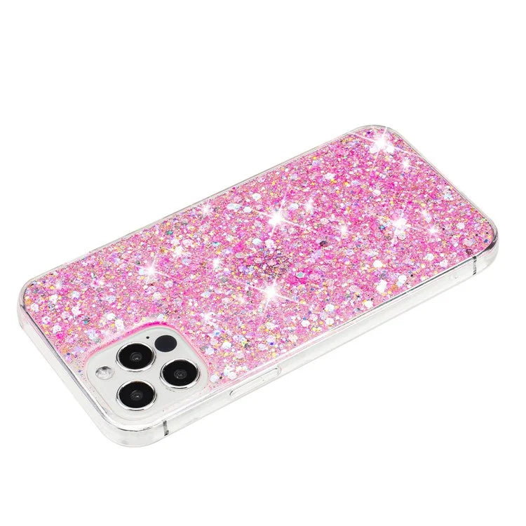 For iPhone 16 Pro Case TPU Drop Protection Epoxy Glittery Sequins Phone Cover