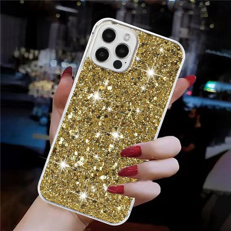 For iPhone 16 Pro Case TPU Drop Protection Epoxy Glittery Sequins Phone Cover