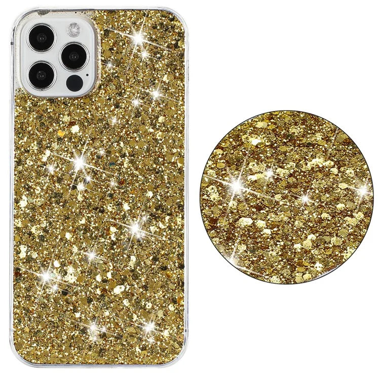For iPhone 16 Pro Case TPU Drop Protection Epoxy Glittery Sequins Phone Cover